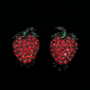 ALBERT WEISS Vintage Crystal Strawberry Clip-On Earrings